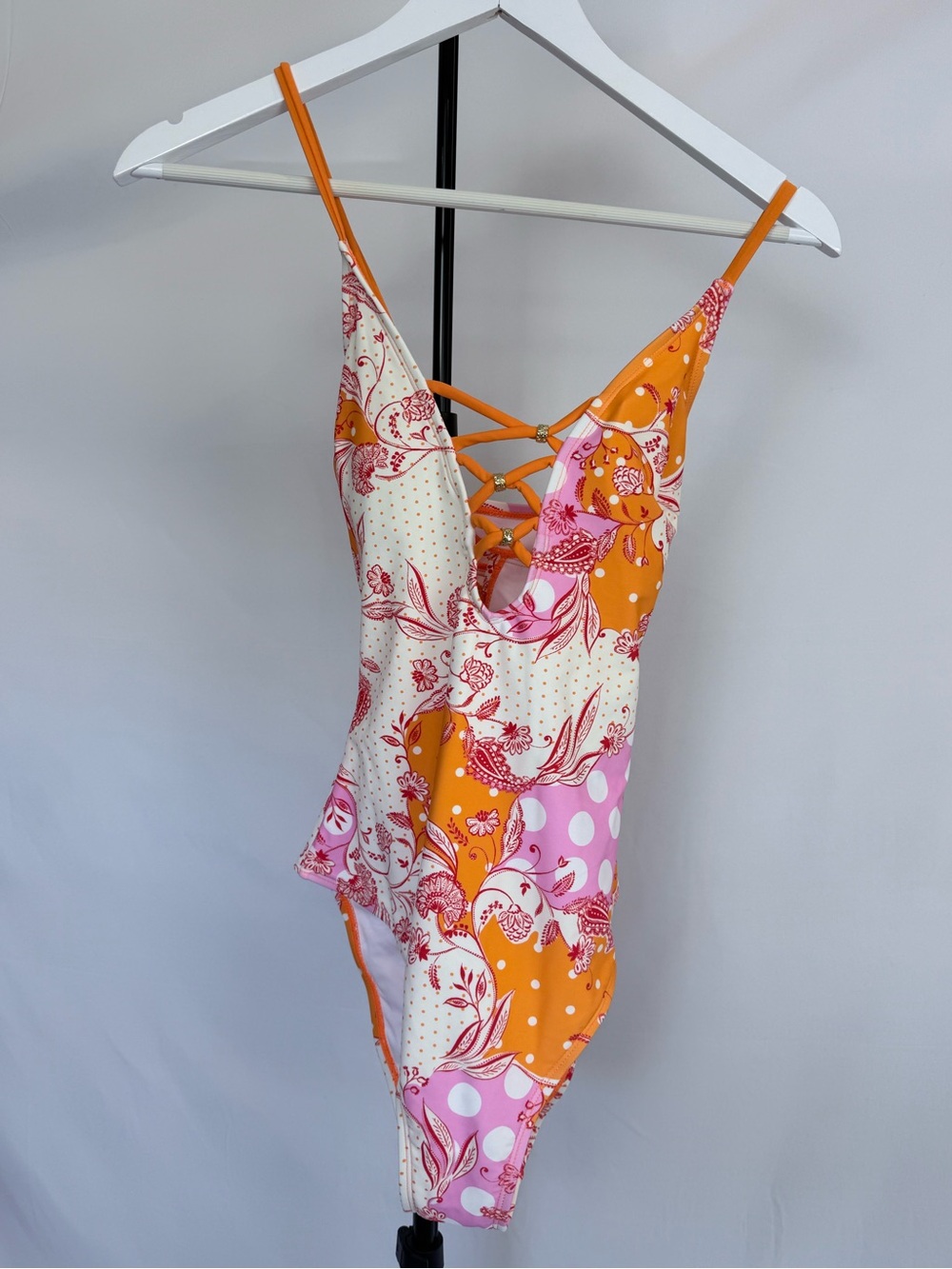 Cupshe Orange & Pink Patchwork Lace-Up One-Piece Swimsuit